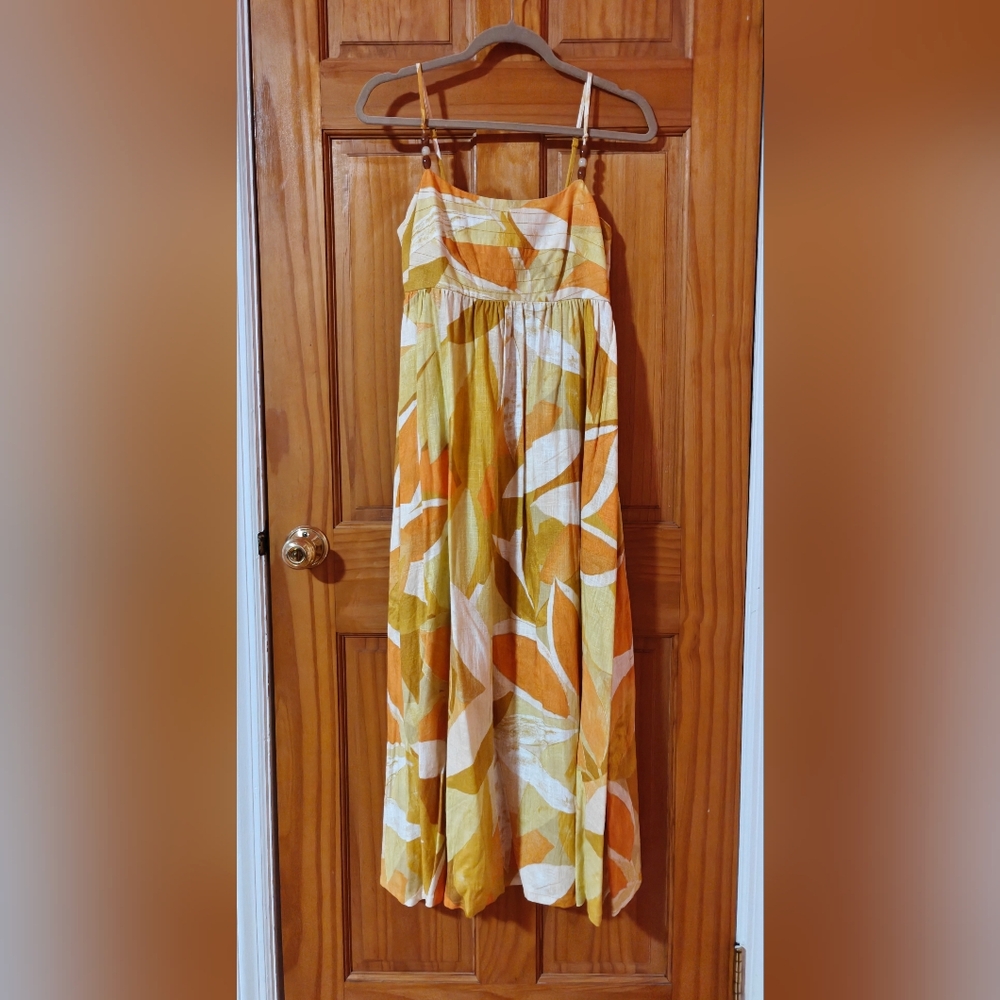 1. State Empire Waist Orange Multi Midi Maxi Dress Size XS Extra Small